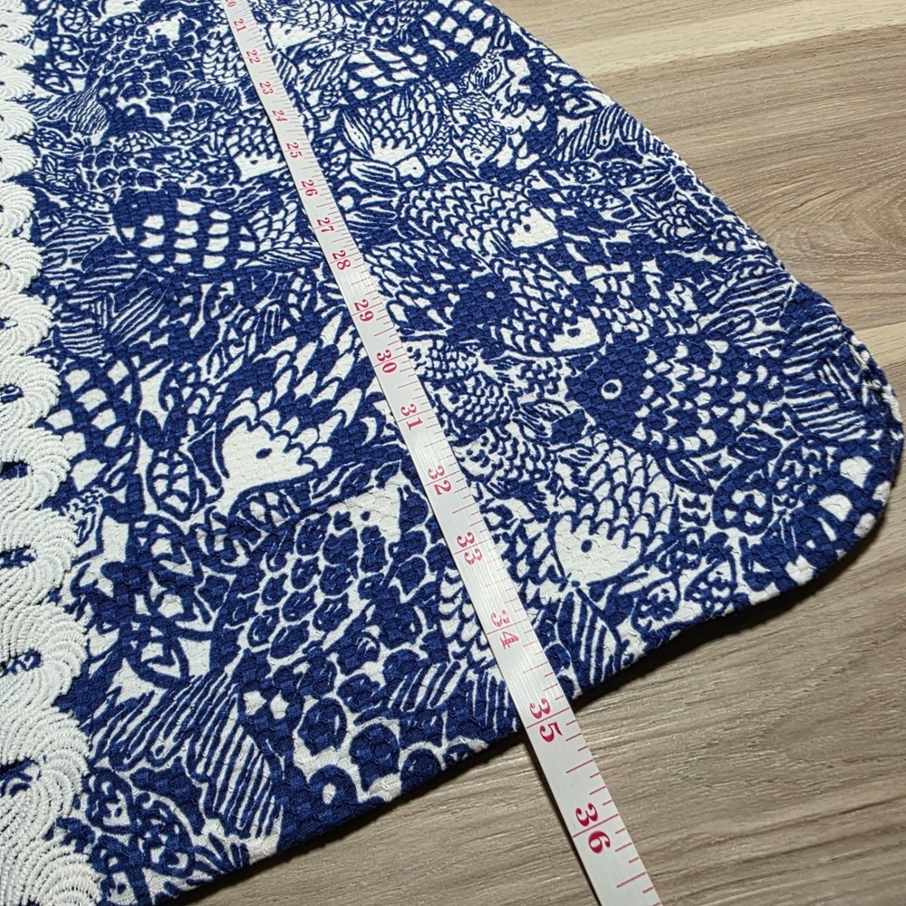 Lilly Pulitzer Shift Dress Women 8 Blue White Fish Print Crochet Lace Nautical - Picture 5 of 10